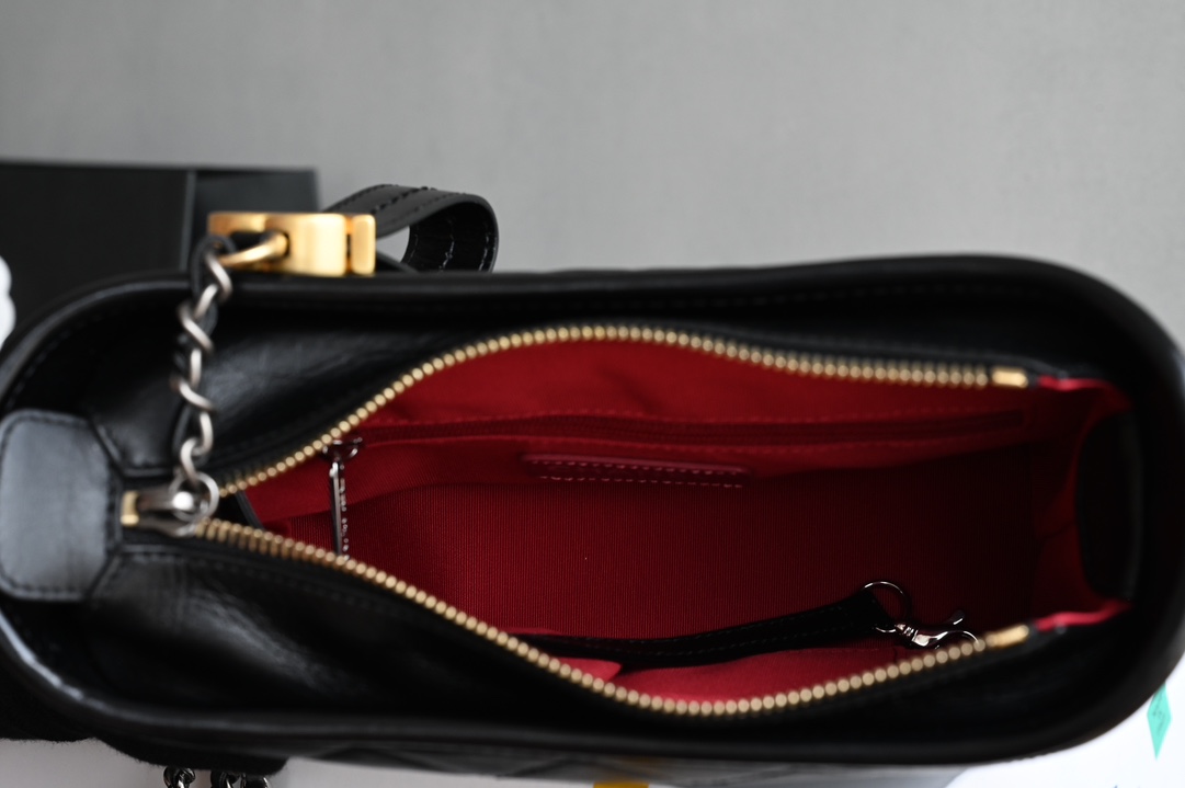Gabrielle Small Hobo Bag in Black Aged & Smooth Calfskin with Mixed Gold & Silver Hardware (Model A91810) - Mocuir