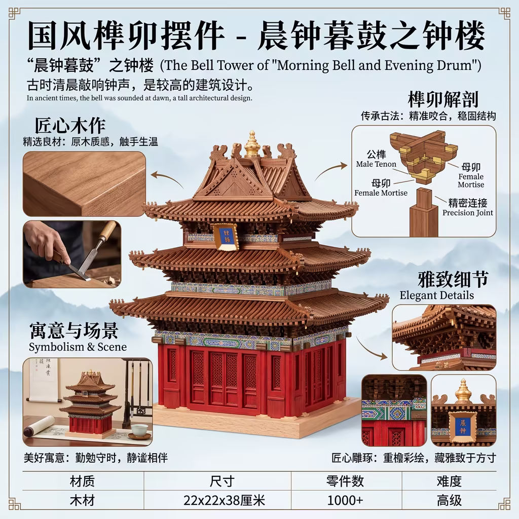 Bell Tower of Ancient Beijing Mortise and Tenon Architecture Model Kit 北京古钟楼榫卯建筑模型套件