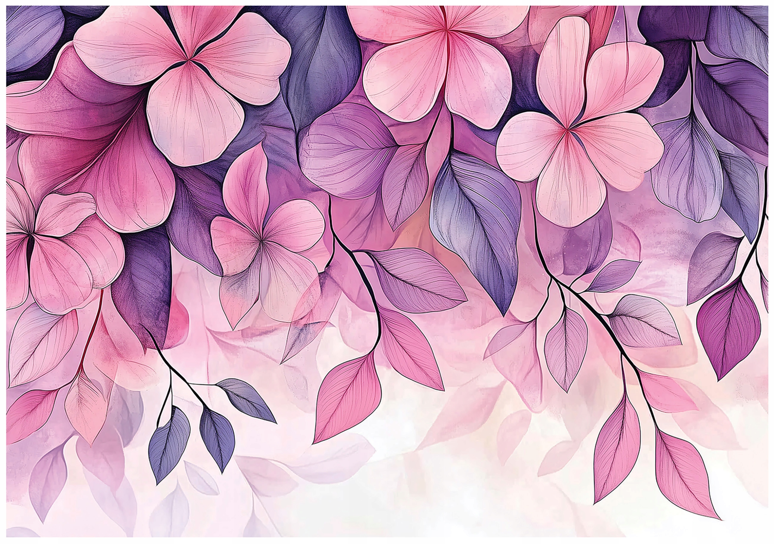 Pink and purple flower wall mural for bedroom or living room, non-woven wallpaper,