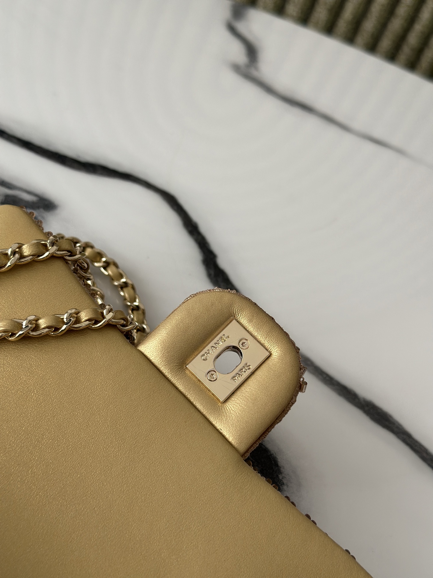 Classic Flap Mini in Gold Crystal Embellished Lambskin with Gold-Tone Hardware - Mocuir