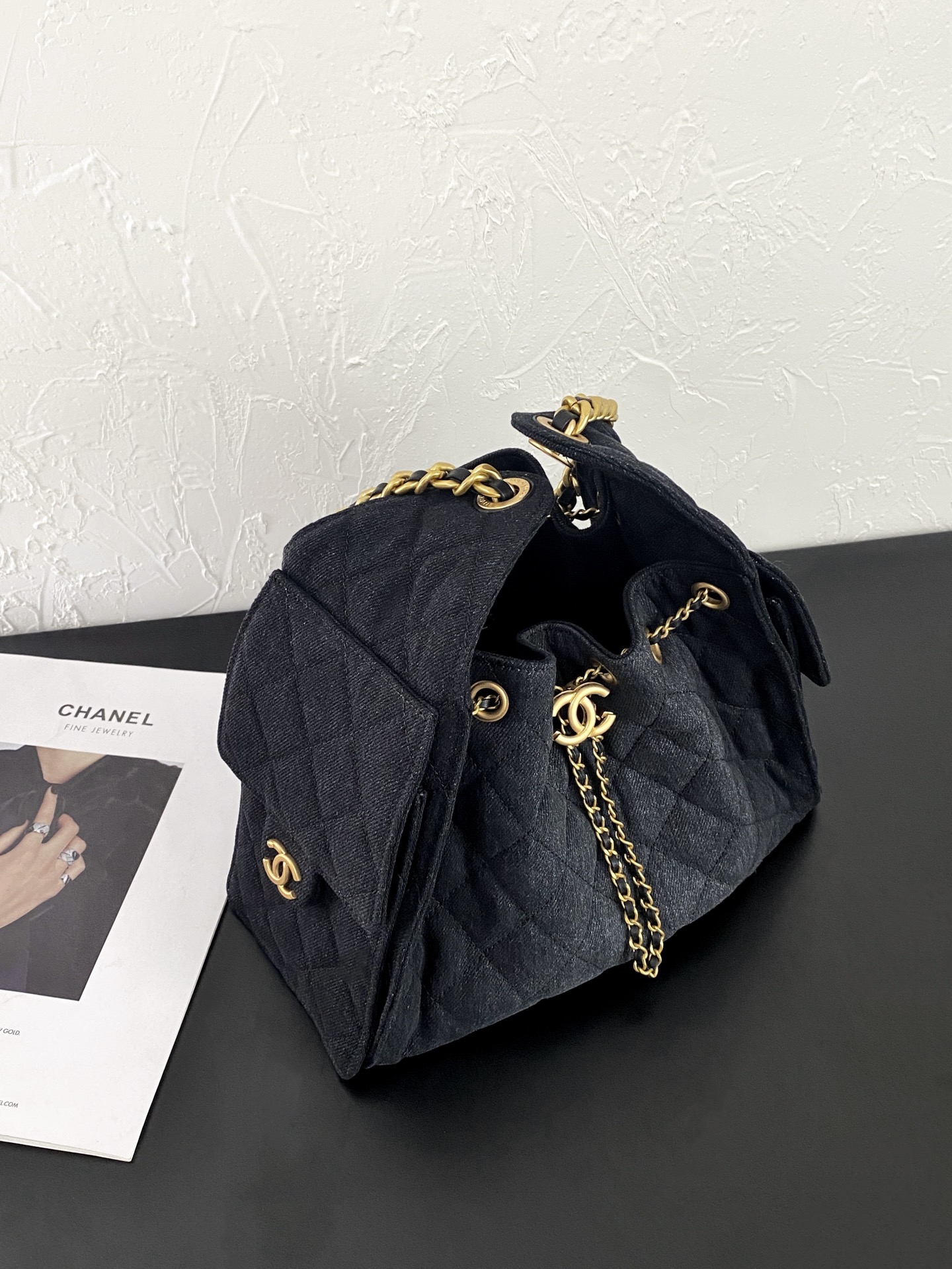 25K Quilted Denim Bucket Bag with Gold-Tone Hardware - Mocuir