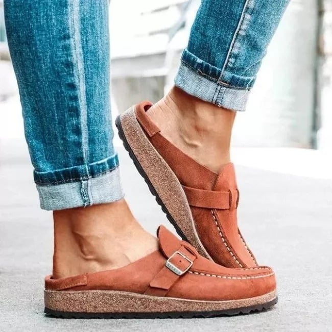 Women Casual Comfy Leather Slip On Sandals