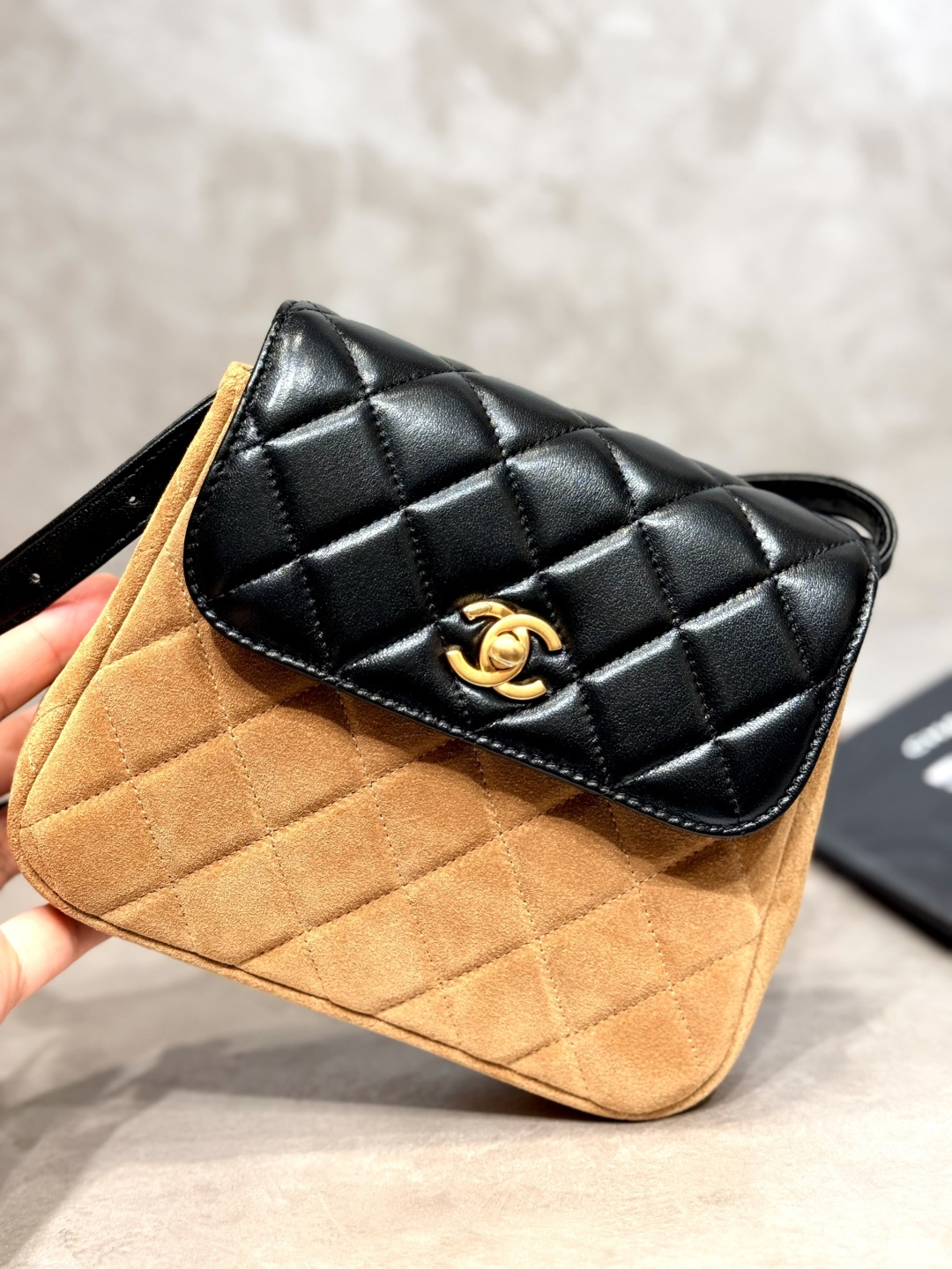 25A Métiers d'Art Lambskin & Suede Calfskin Mini Saddle Crossbody Bag with Gold-Tone Hardware (Model AS5578) - Mocuir