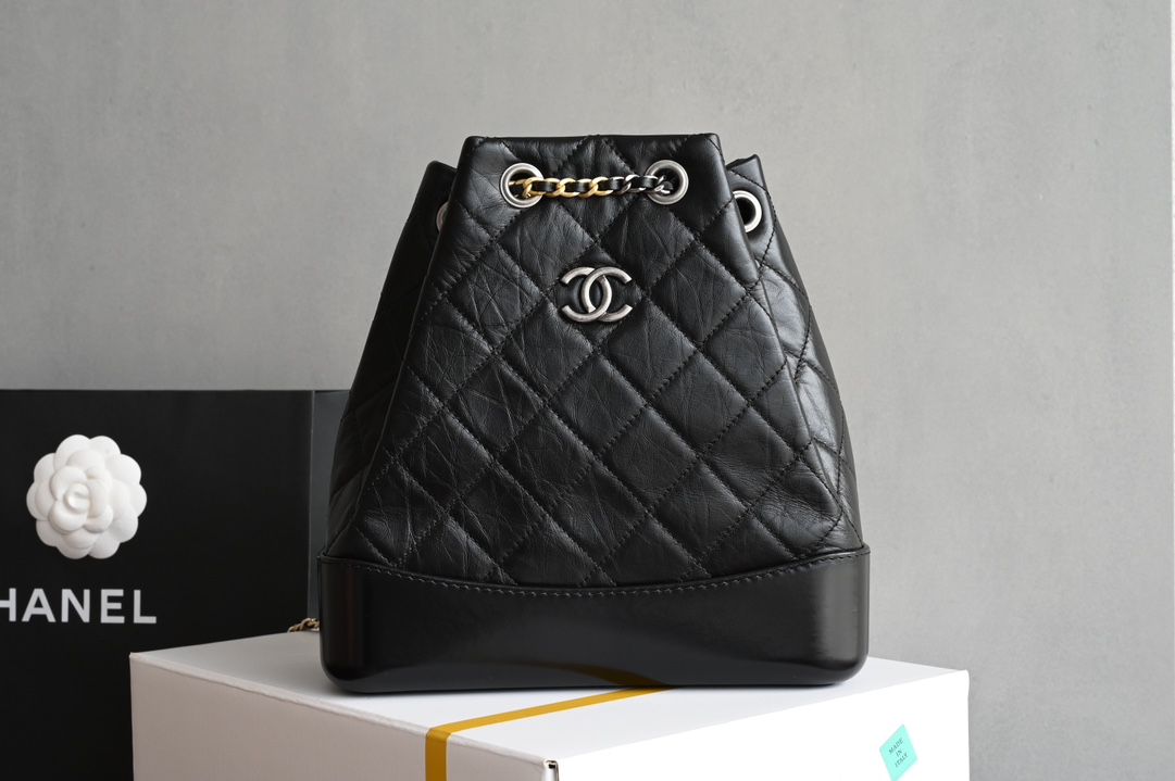 Gabrielle Backpack (Small) in Black Aged & Smooth Calfskin with Mixed Gold & Silver Hardware (Model A94485) - Mocuir