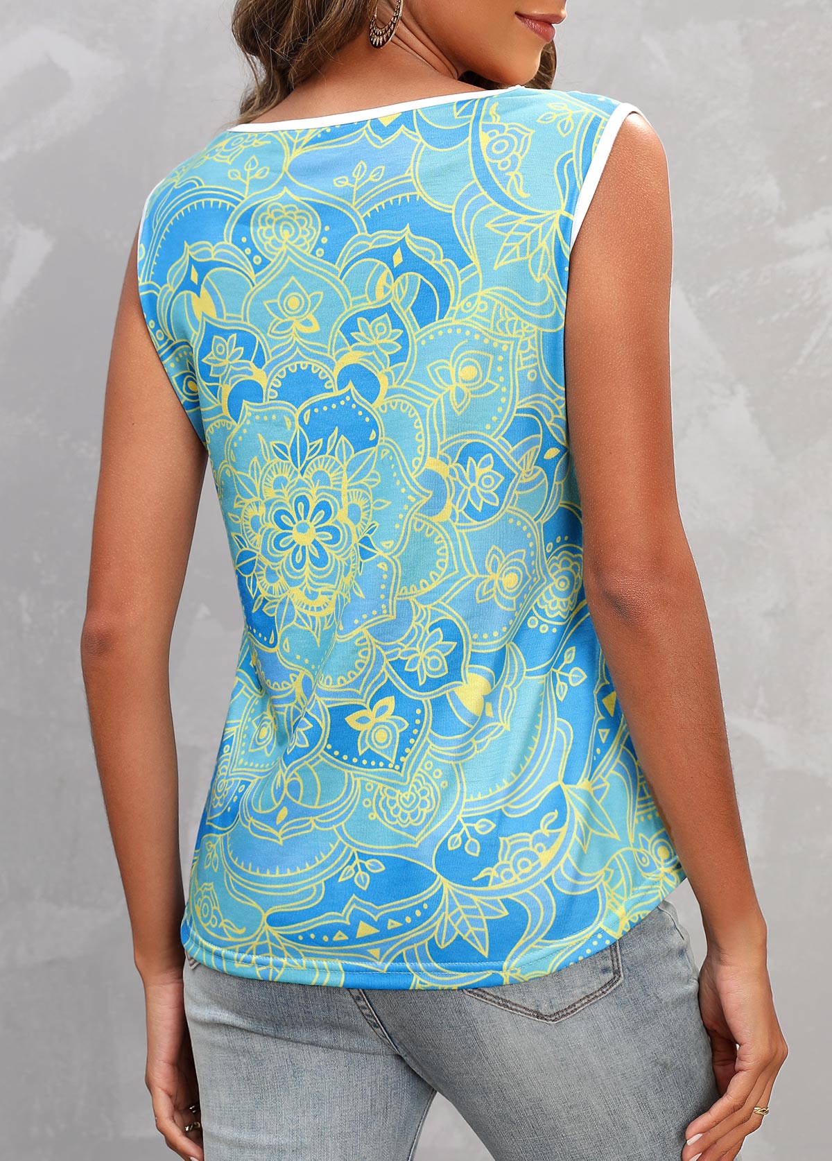 Multi Color Lace Stitching Tribal Print Tank Top