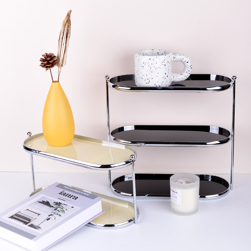Multi-functional storage box for table ornaments Multi-layer cosmetic storage rack Stainless steel jewelry storage rack