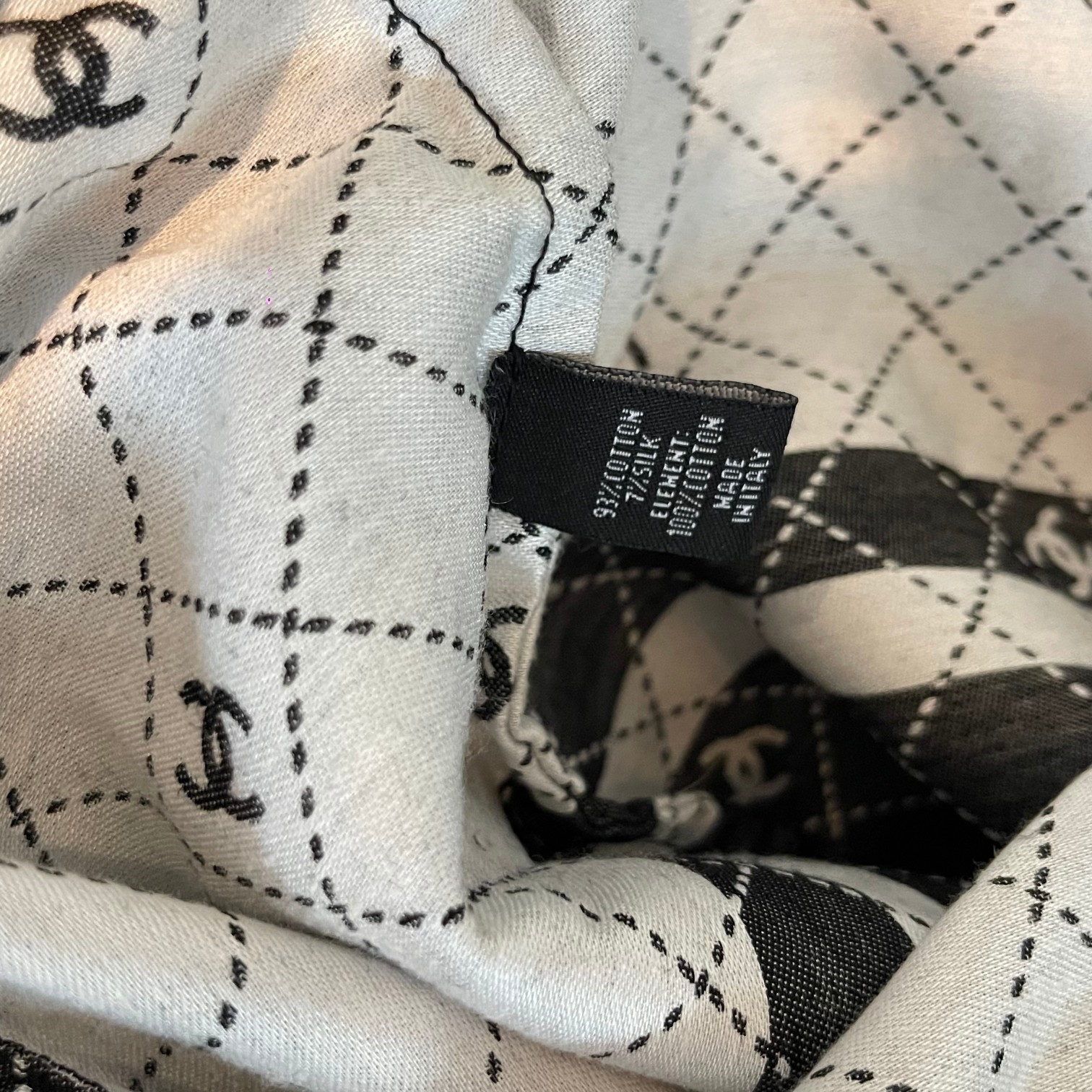 Black & White Printed Cotton Canvas Drawstring Backpack with CC Logo Print - Mocuir