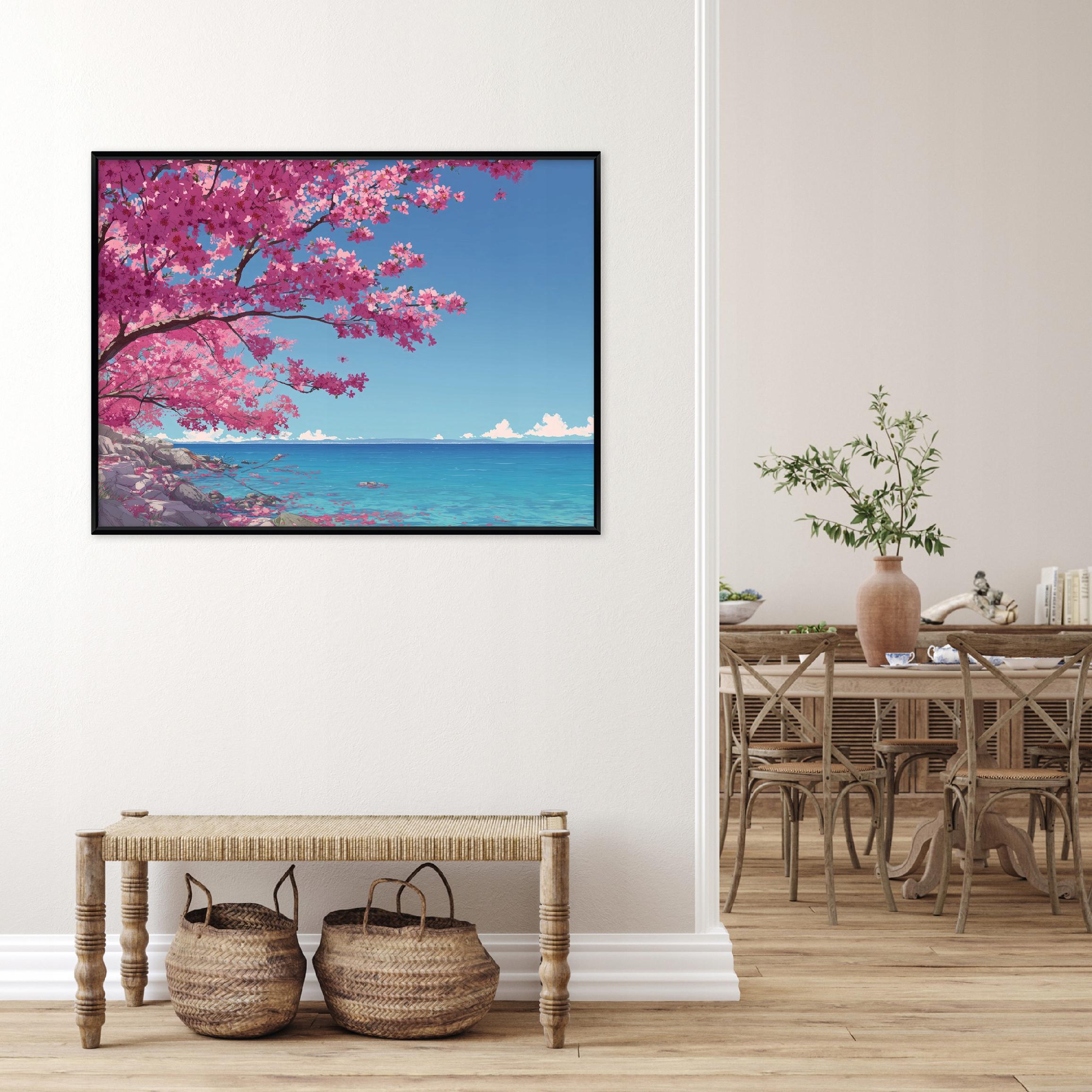 Black framed canvas painting, ocean landscape, living room, bedroom, 40x30