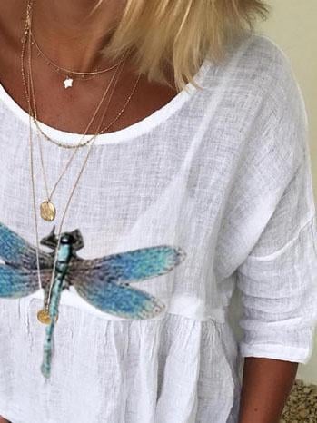 Dragonfly printed cotton and linen shirt
