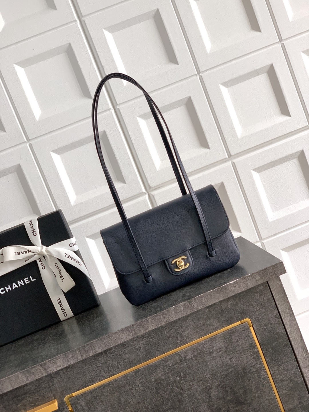 Preppy Coco Small Flap Bag (AS4818) in Black Grained Calfskin with Gold-Tone Hardware, 26P Pre-Fall Collection - Mocuir