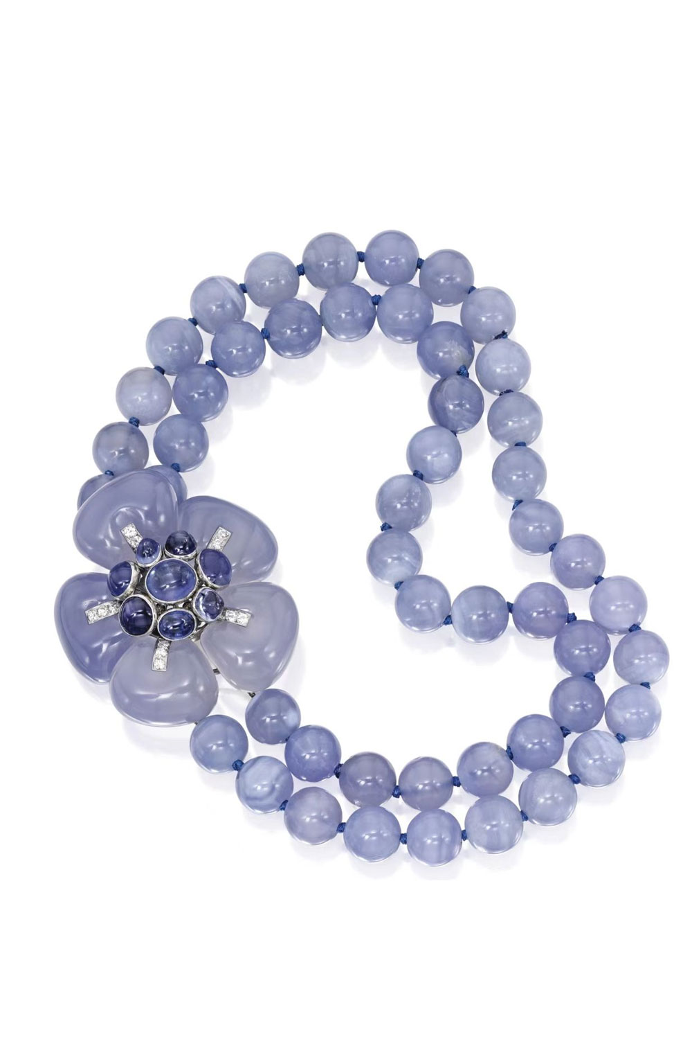 Blue chalcedony flower necklace