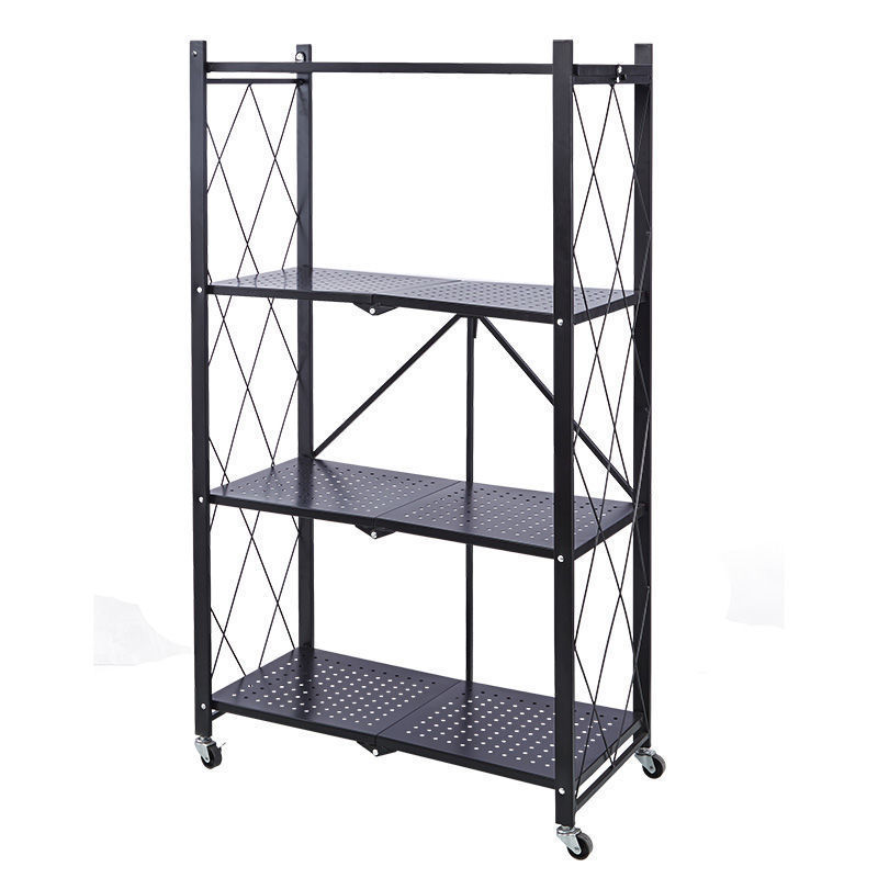 Folding Storage Rack with Wheels, No Installation Needed, Small Cart Storage Rack, Household Movable Multi-Layer Floor Display Rack, Camping