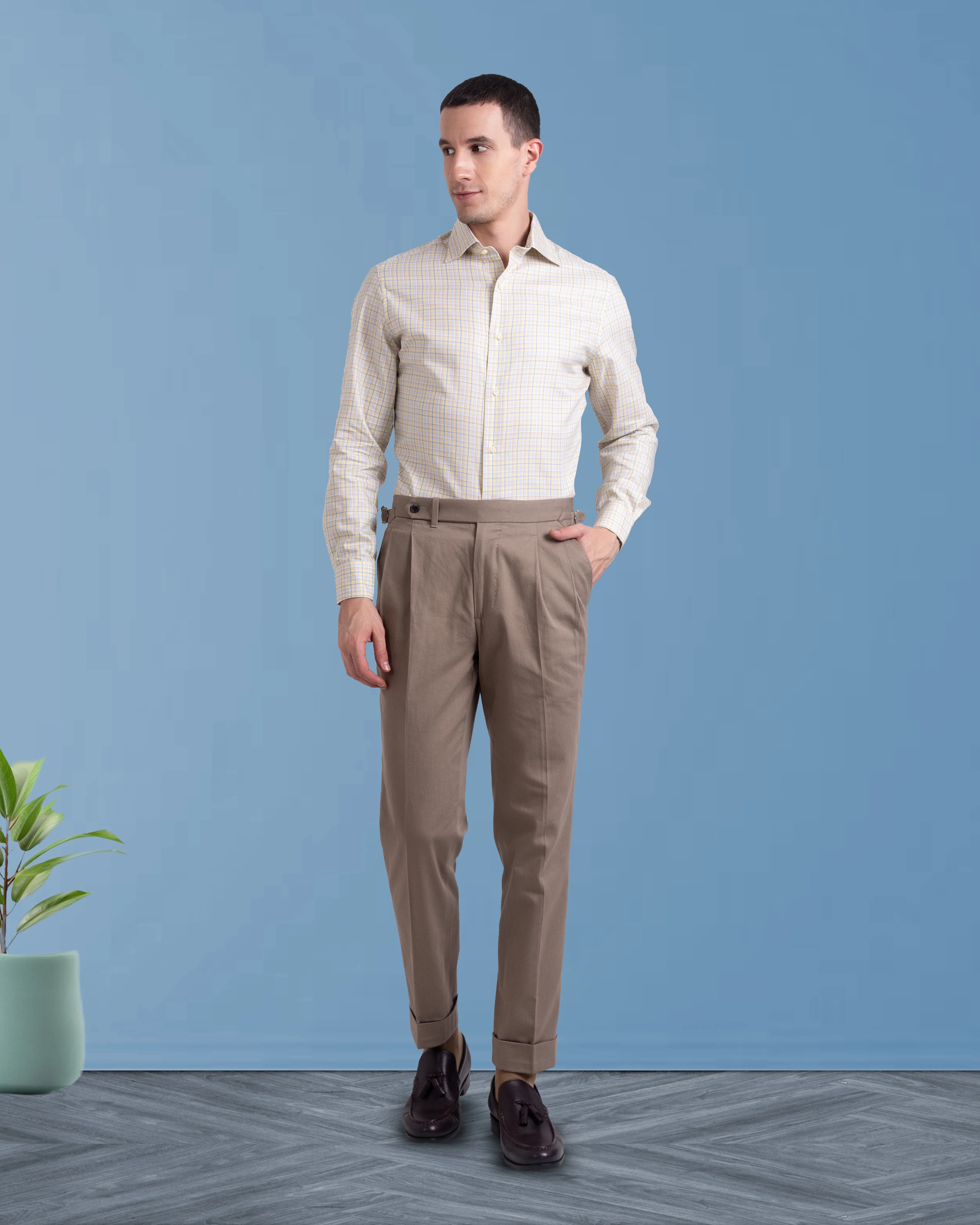 Pleated Drab Twill Dress Pant