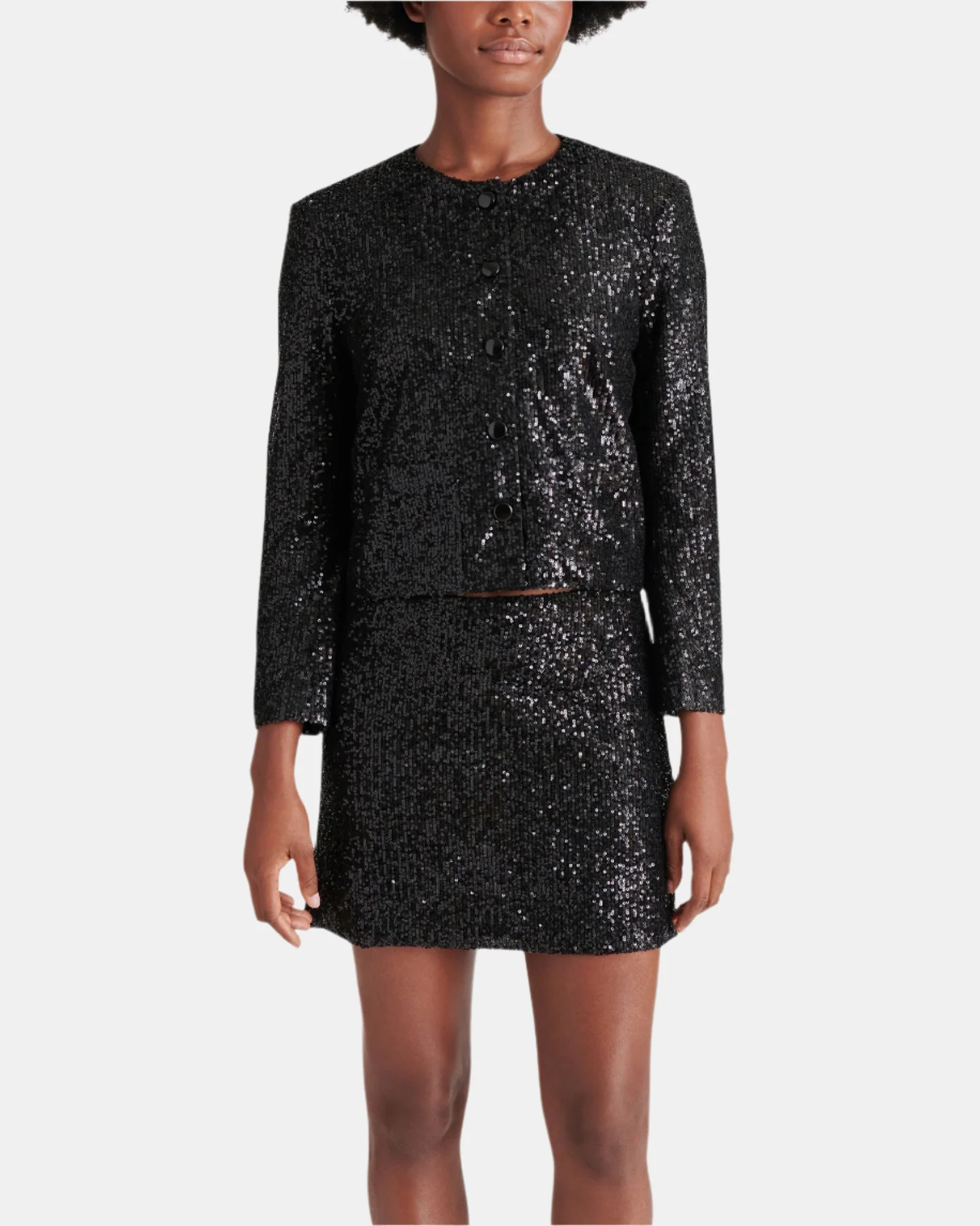 CROPPED SEQUIN JACKET BLACK