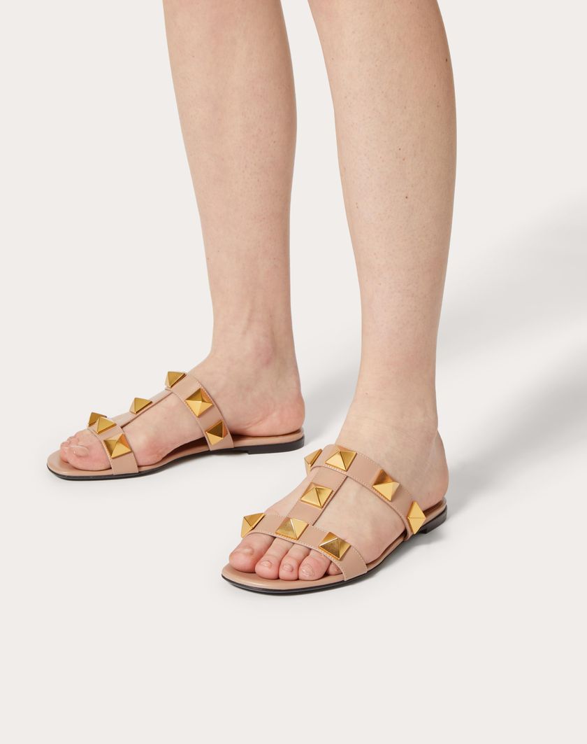 FLAT ROMAN STUD CALFSKIN SLIDE SANDAL