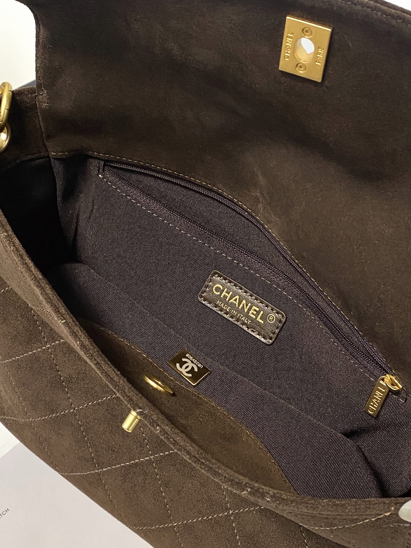 26C Hobo Flap Bag in Dark Brown Suede Calfskin with Gold Hardware (Model AS5886) - Mocuir