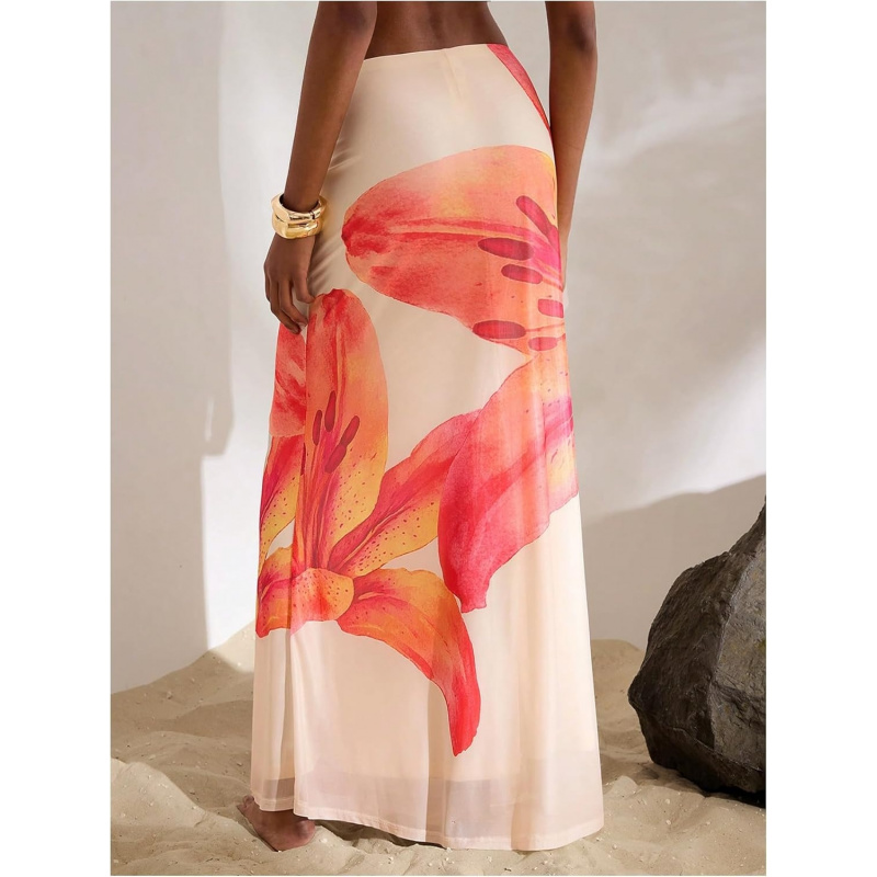 Women's Floral Low Waist Mesh Maxi