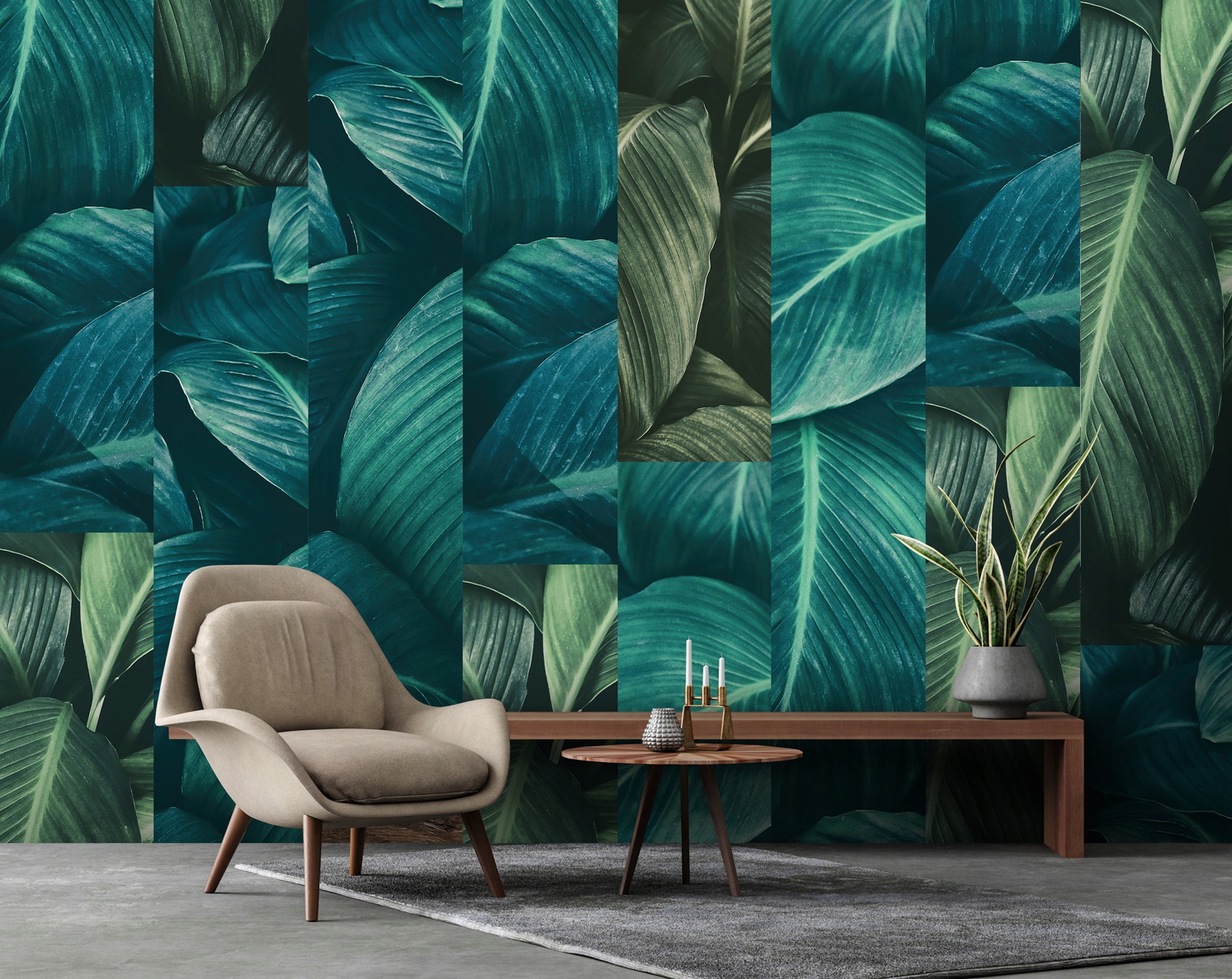 Green leaf wallpaper for the living room wallpaper