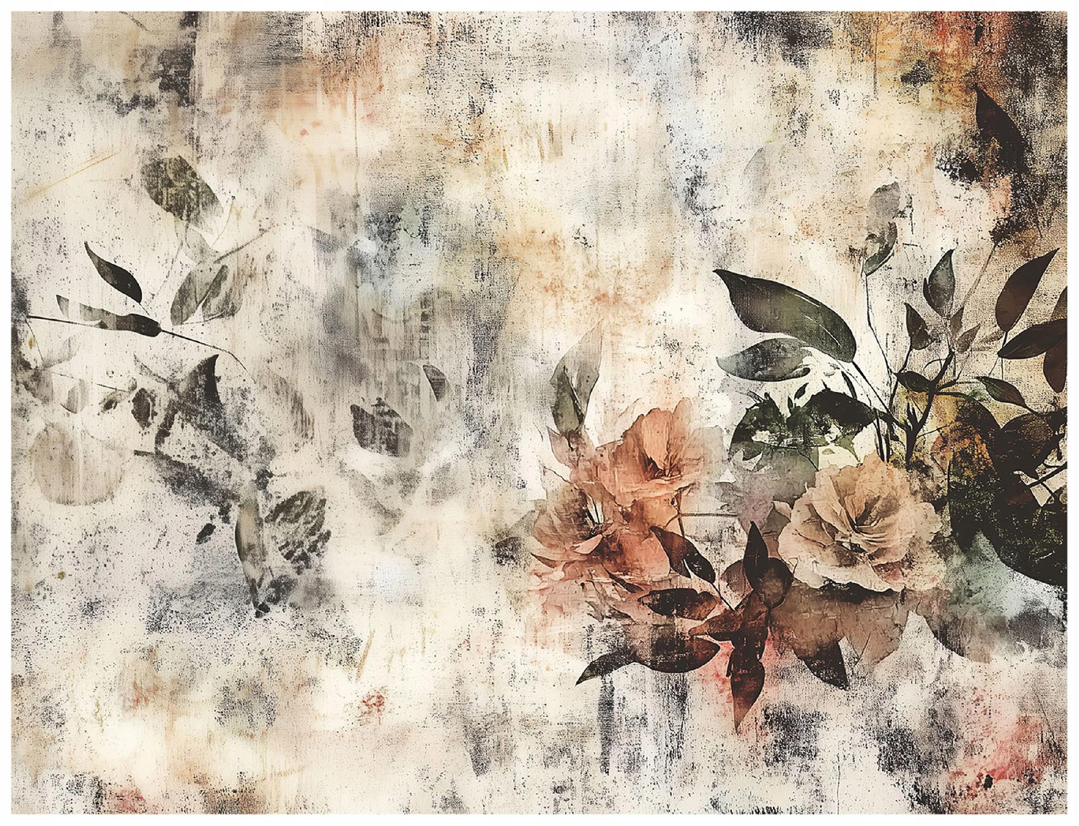 Vintage beige concrete flower wall mural for bedroom or living room,