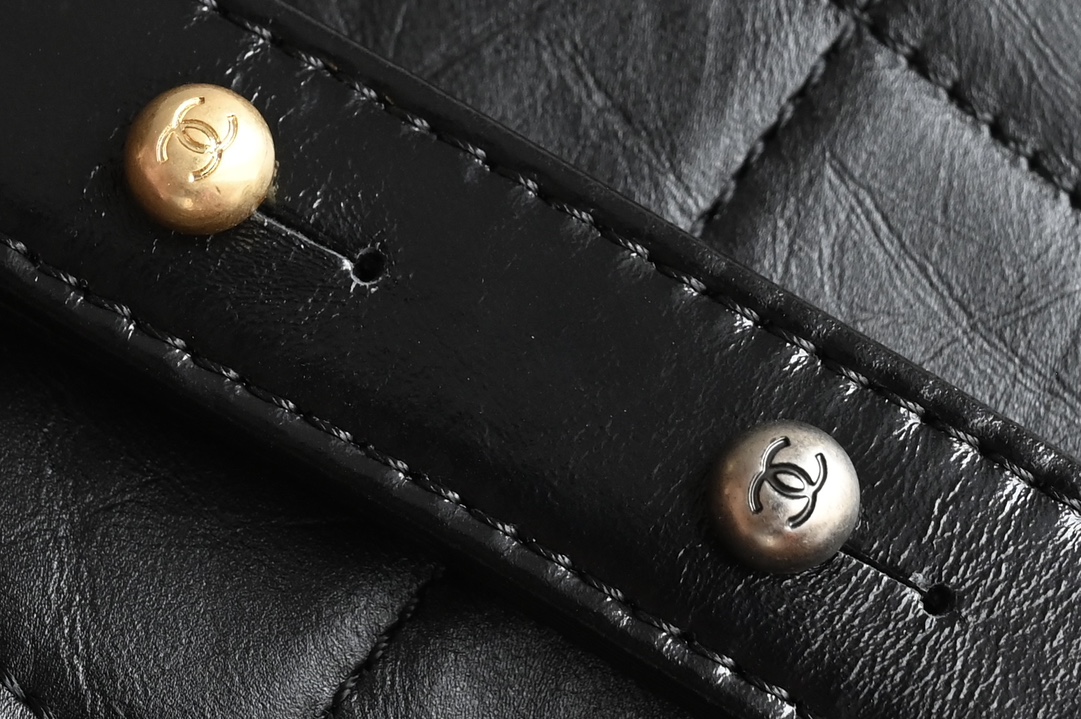 Gabrielle Small Hobo Bag in Black Aged & Smooth Calfskin with Mixed Gold & Silver Hardware (Model A91810) - Mocuir