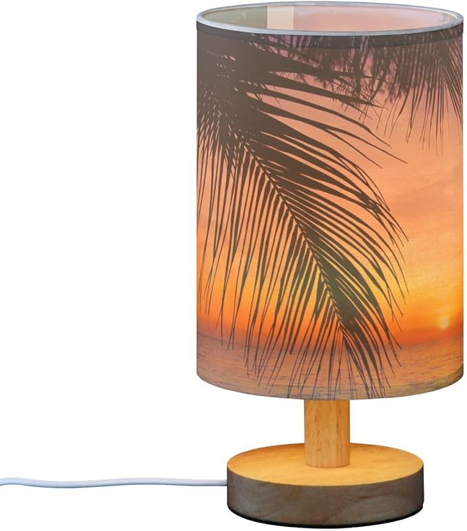 TWINKLETALE Table Lamp Sunset Ocean Palm Tree Tropical Summer Nightstand Lamp