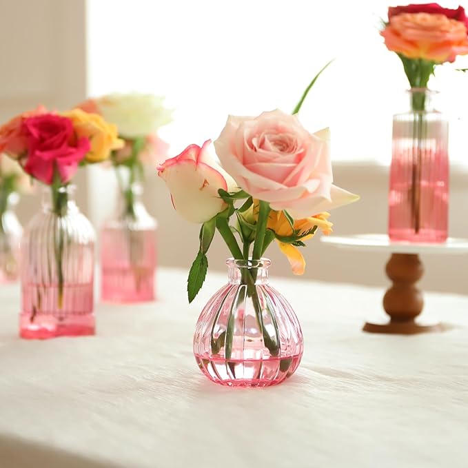 VASEA Pink Vase, Glass Bud Vases Set of 12
