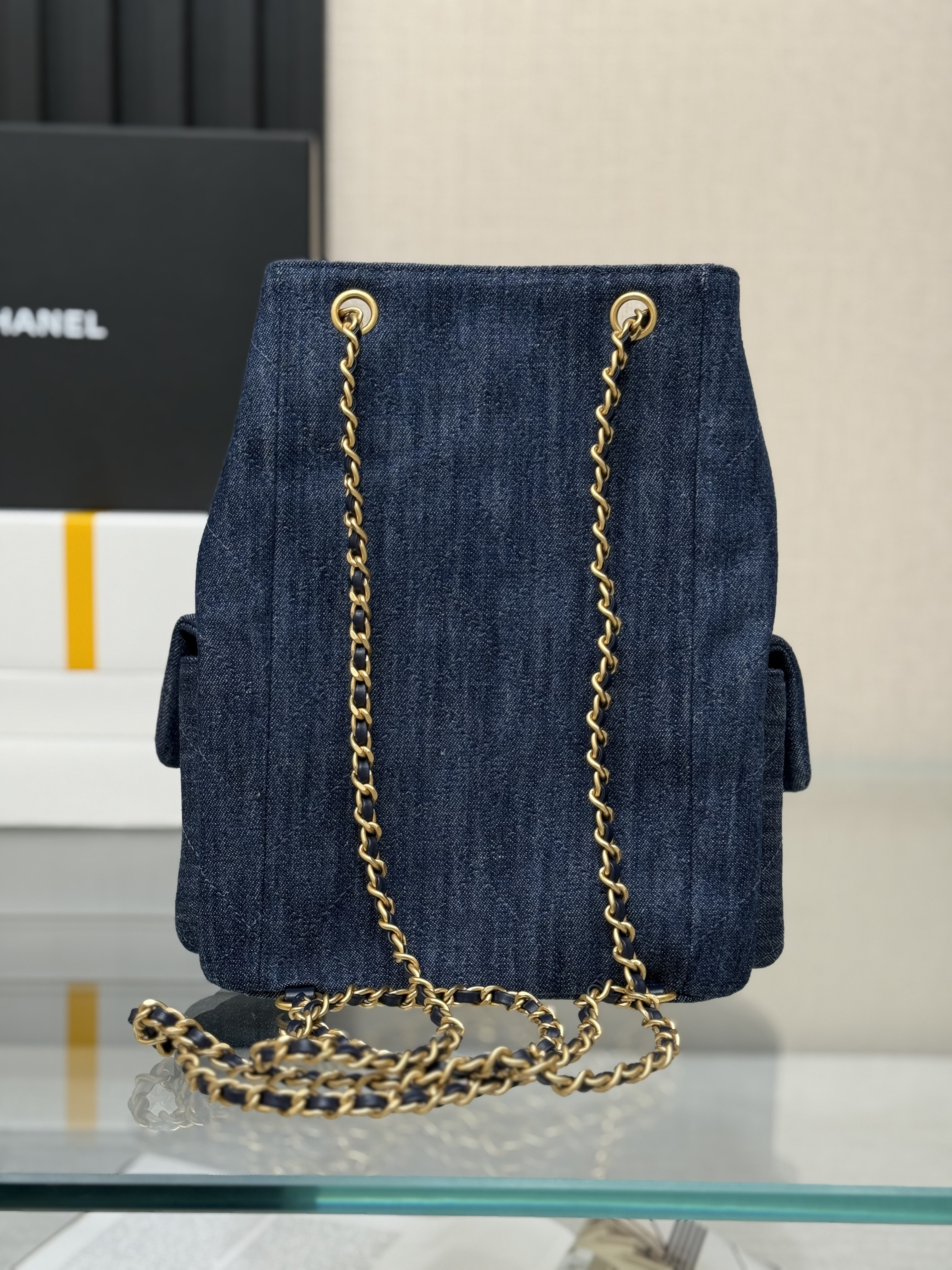 Drawstring Bucket Backpack（Dark Denim Blue） - Mocuir