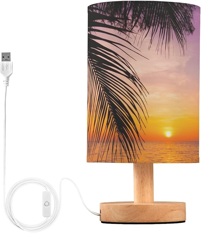 TWINKLETALE Table Lamp Sunset Ocean Palm Tree Tropical Summer Nightstand Lamp