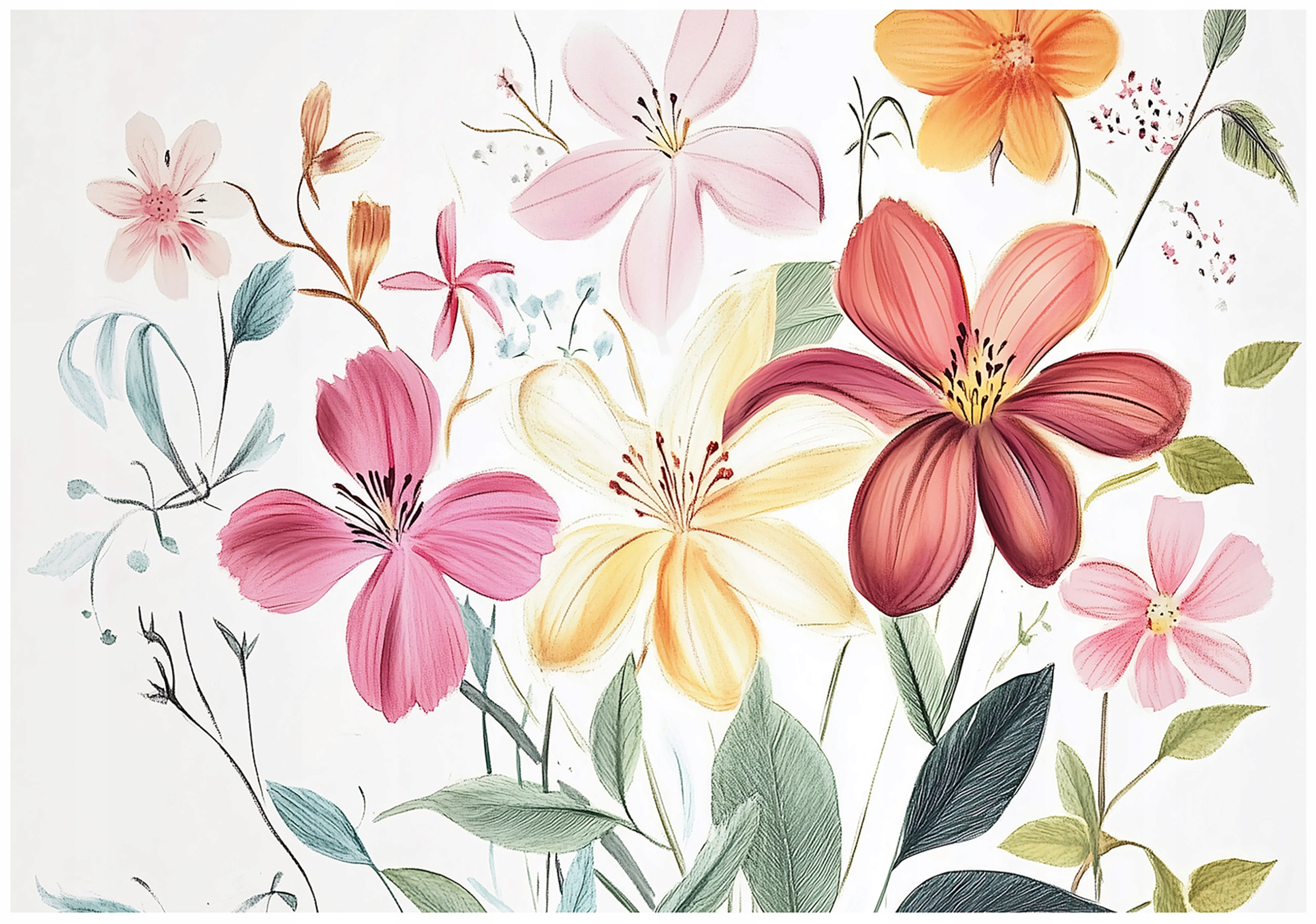 Wall mural for girls, colorful flowers, non-woven wallpaper,