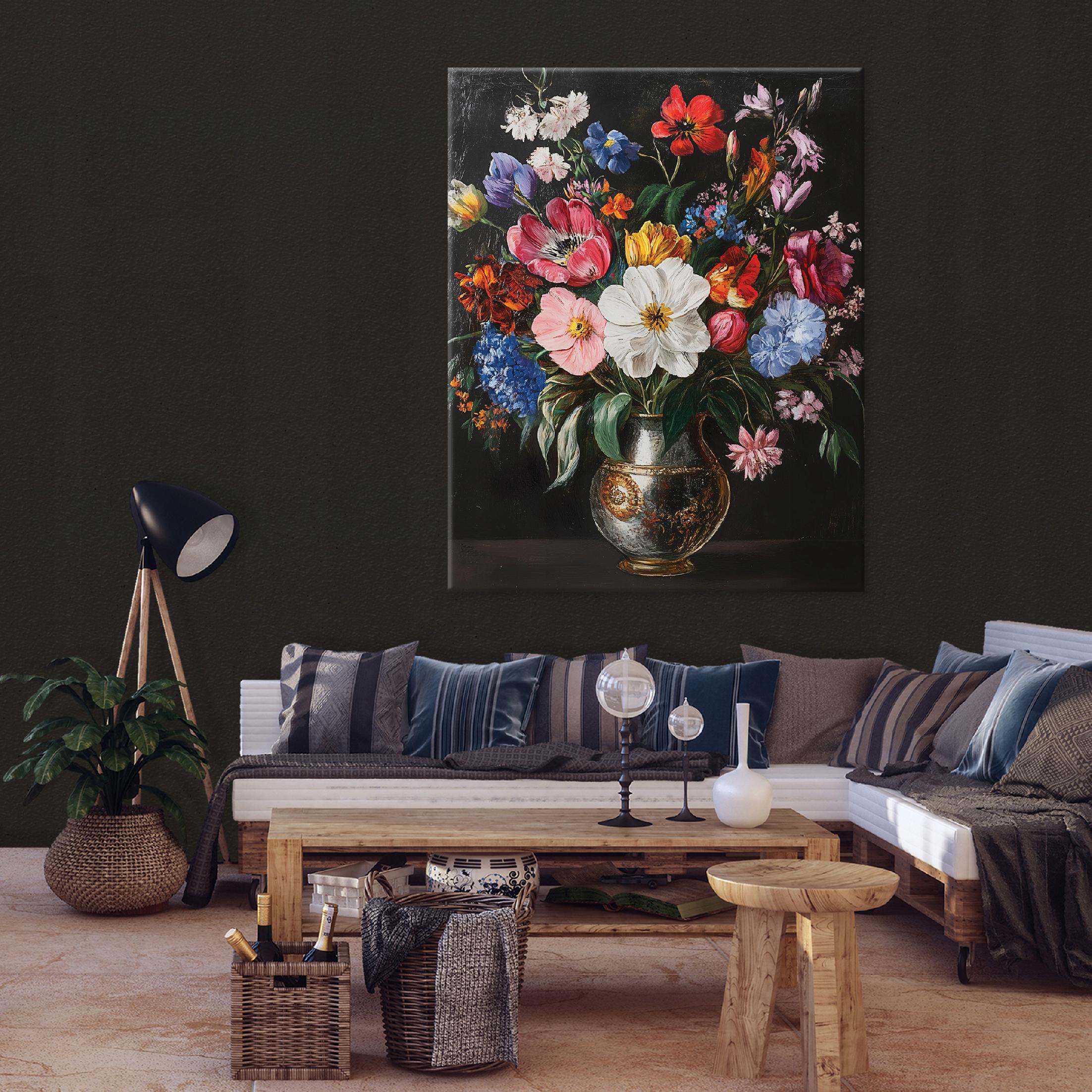 Painting for the living room or bedroom, flowers, black, modern, on canvas, wall, 40x30