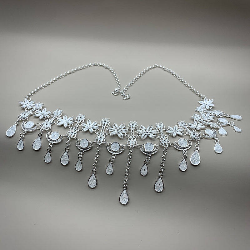 Delicate Flower Shy Ethnic Style Filigree Craftsmanship 99% Pure Silver Necklace