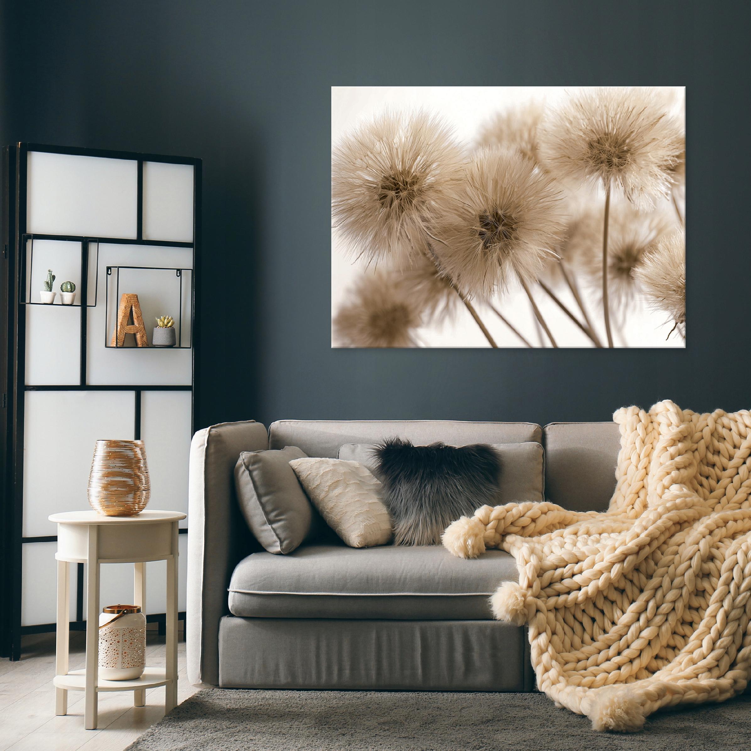 Boho nature dandelion flowers painting for bedroom or living room on canvas, 40x30