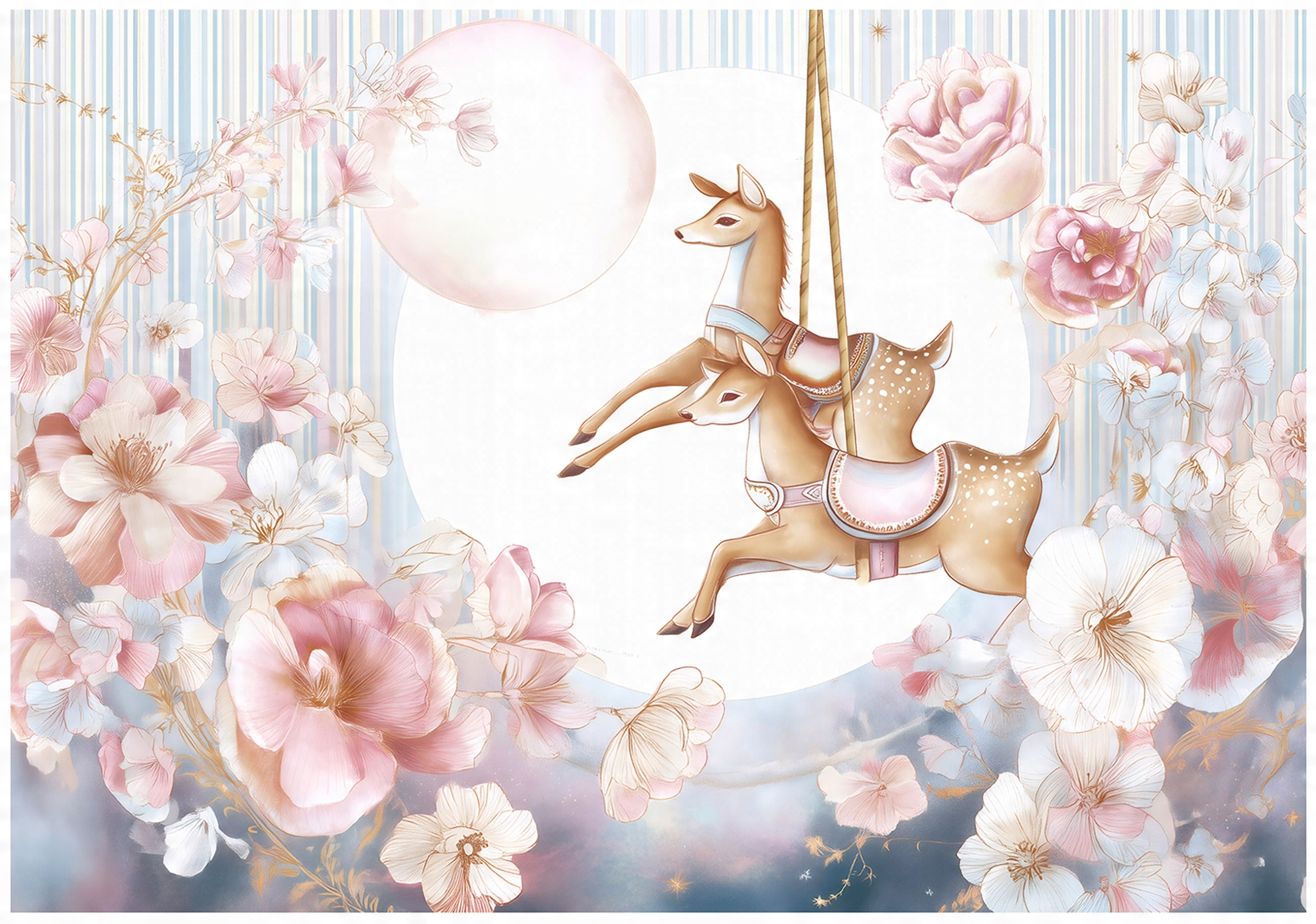 Wall mural for girls with deer flowers wallpaper for a child's room