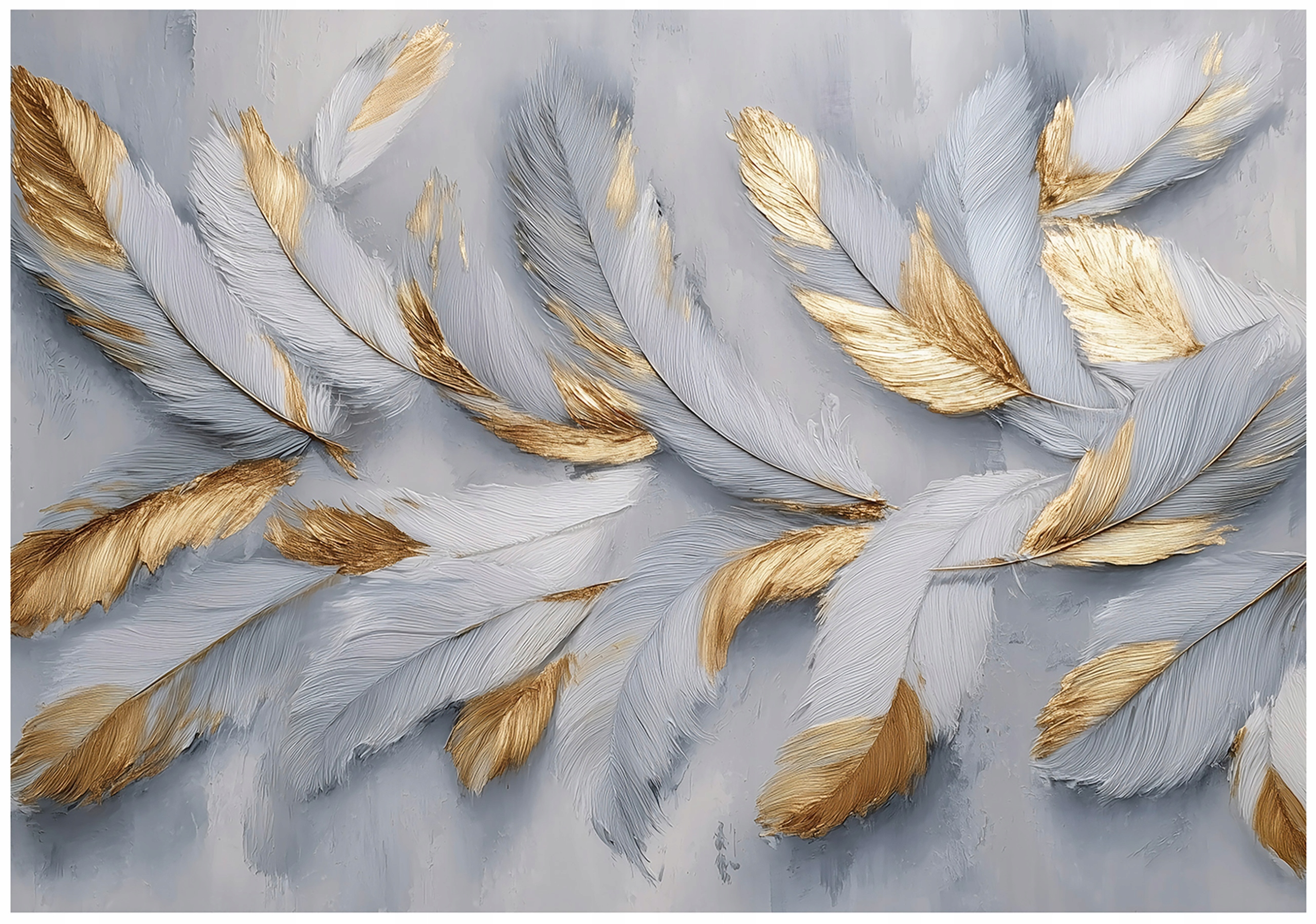 Glamorous gold feather wall mural, for the bedroom or living room, non-woven wallpaper