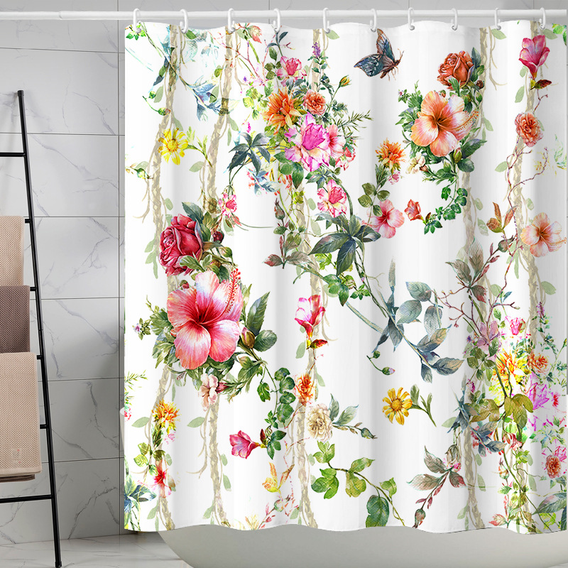 Digital printing watercolor ink flower simple geometric shower curtain waterproof and moisture-proof sanitary interval