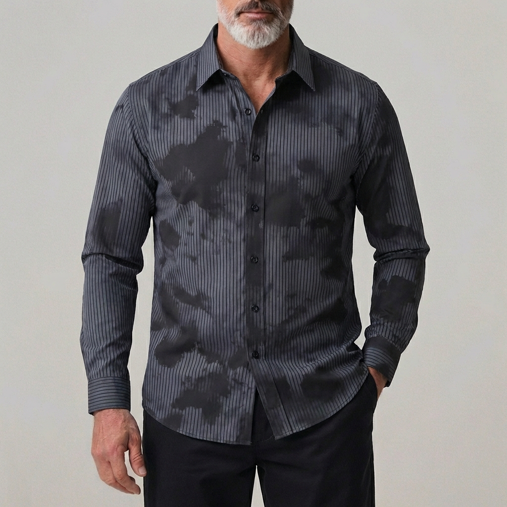 Men's Casual Tie Dye Striped Print Single Breasted Long Sleeve Shirt