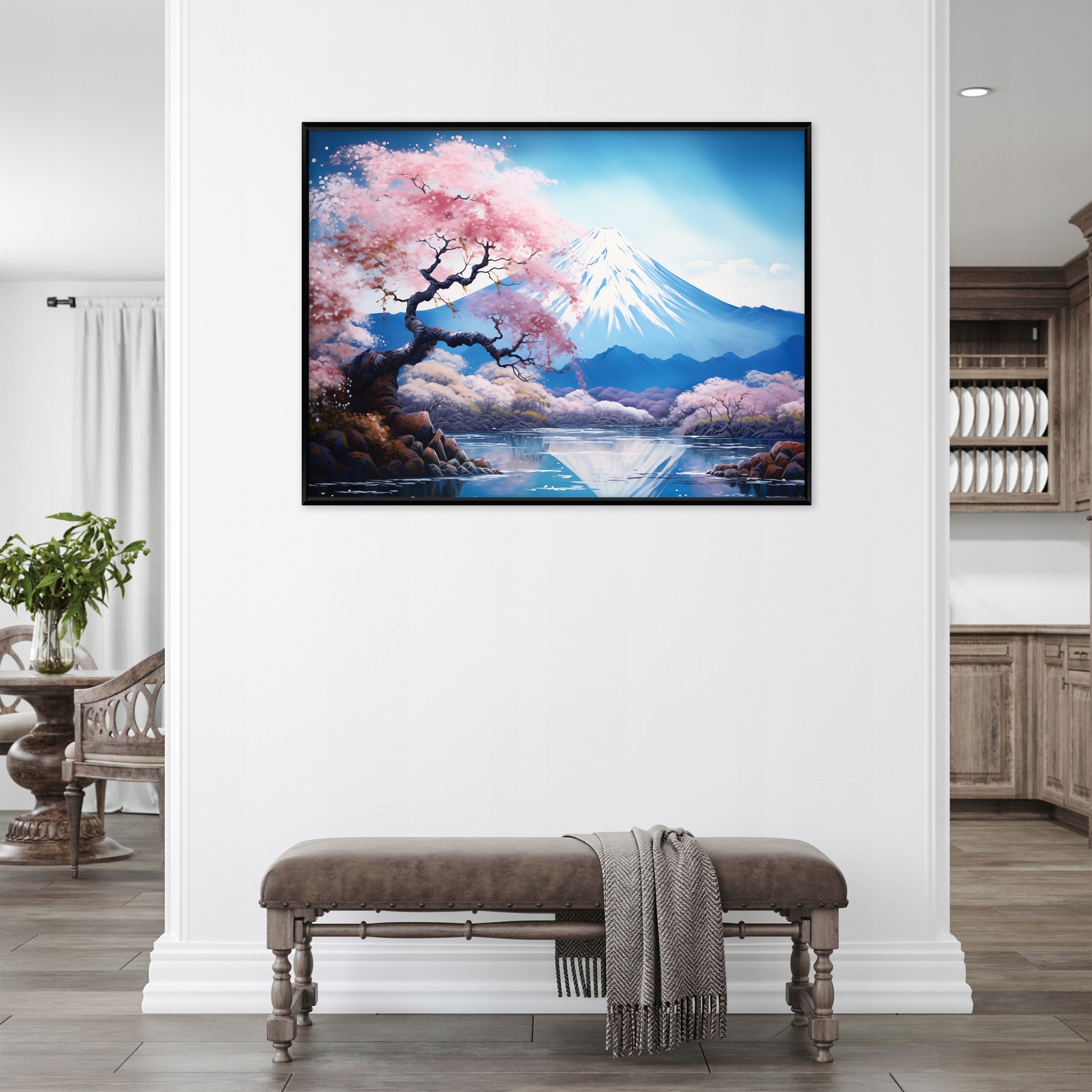 Black framed canvas painting of Mount Fuji nature living room bedroom 40x30