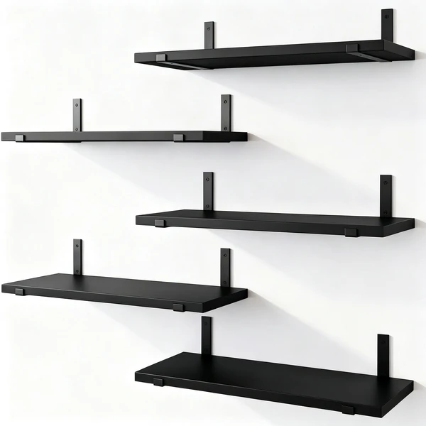 5-Tier Floating Shelves Wall Mounted Black Wood Wall