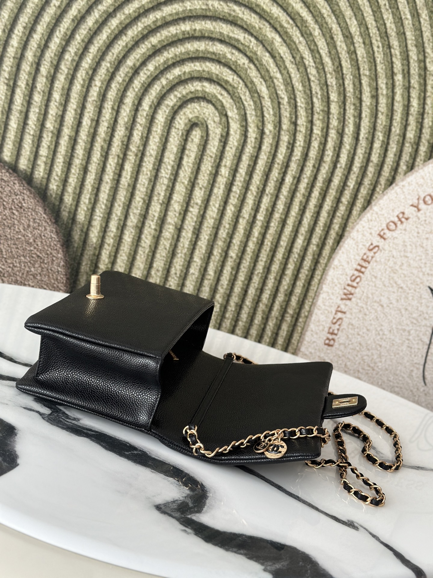 24K Black Caviar Quilted Medium Classic Flap Bag with Gold Hardware and CC Charms - Mocuir