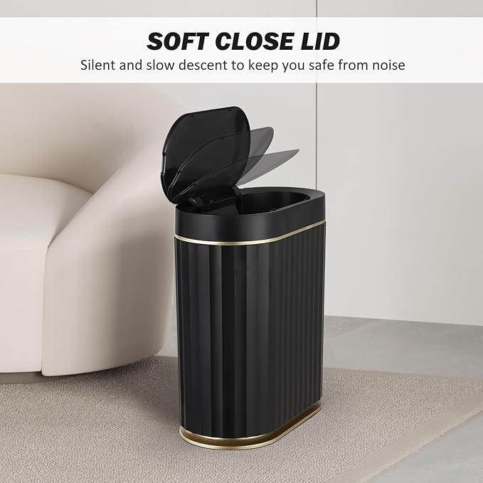SMARTTOSS Black Bathroom Trash Can with