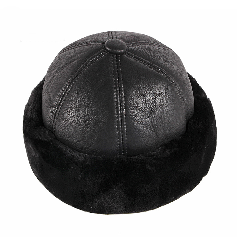 Men's PU Leather Thickened Velvet Warm Hat