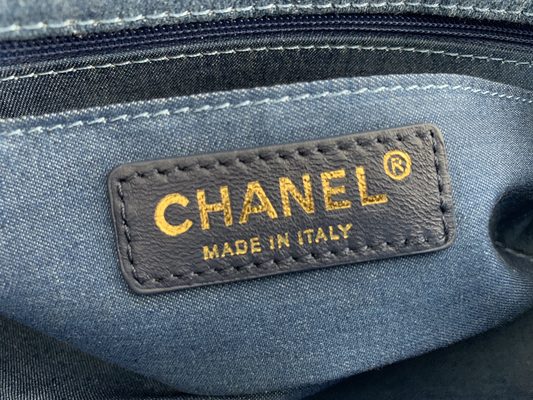 22C Classic Mini Flap Bag (Square) with Adjustable Ball Chain in Washed Denim Blue, Chevron Quilted, Gold-Tone Hardware - Mocuir