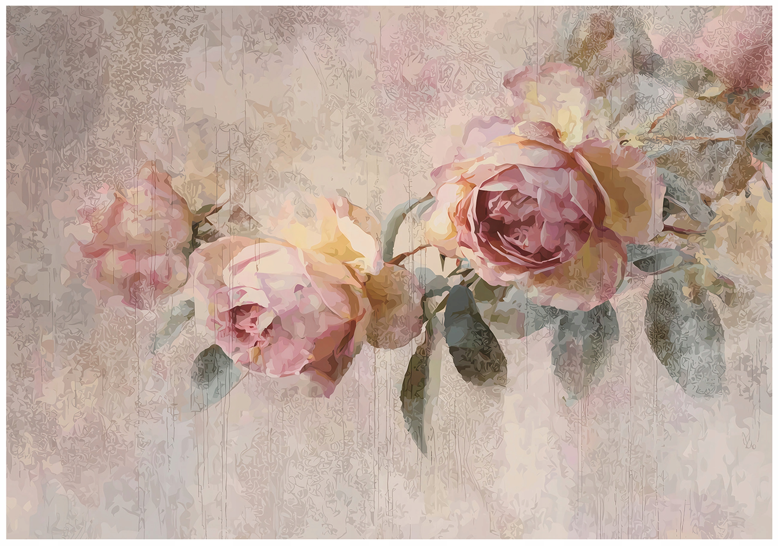 Vintage roses concrete wall mural for bedroom or living room