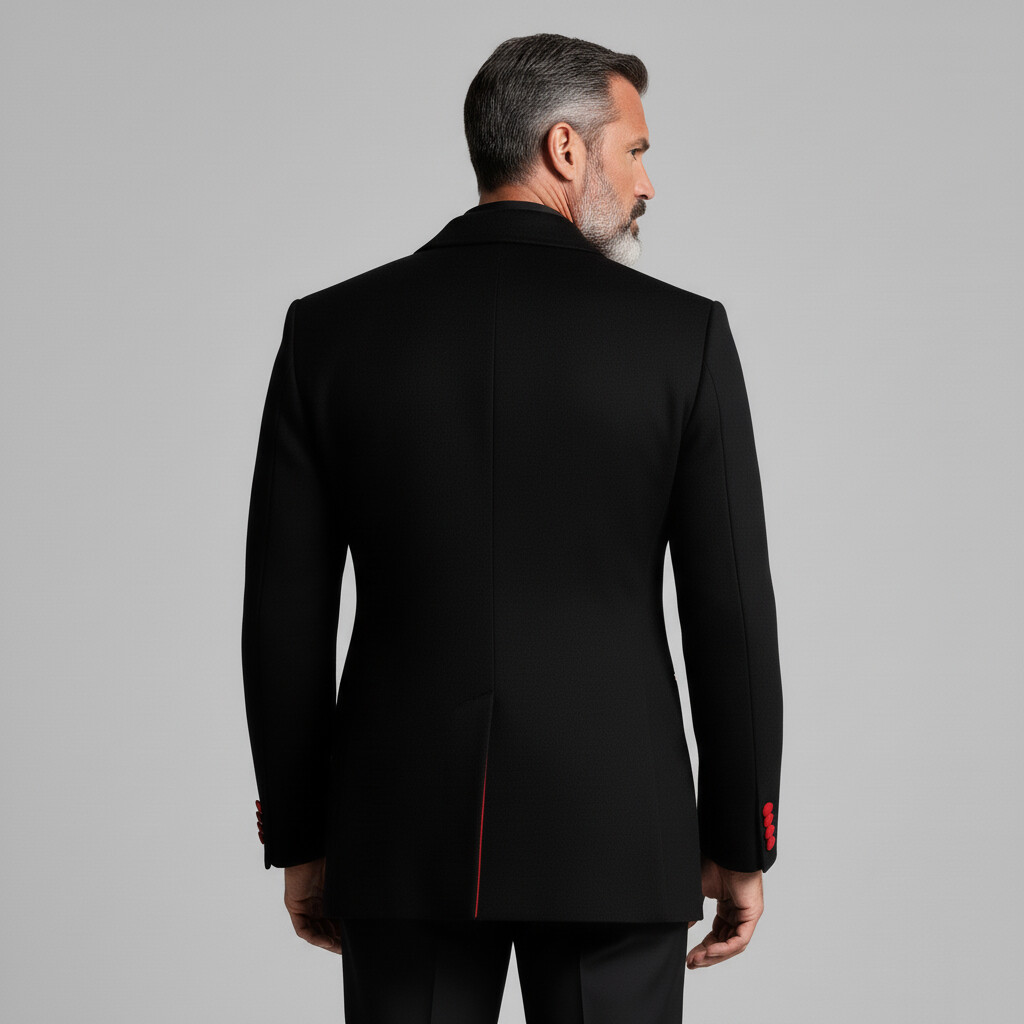 Men's Business Black And Red Contrast Peak Lapel Double Breasted Long Sleeve Blazer