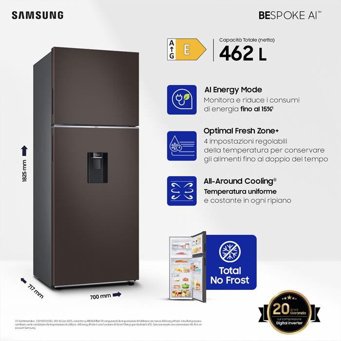 SAMSUNG - Frigorifero 2 porte RT47CB6736C2ES Classe E 462 lt-Cotta Charcoal