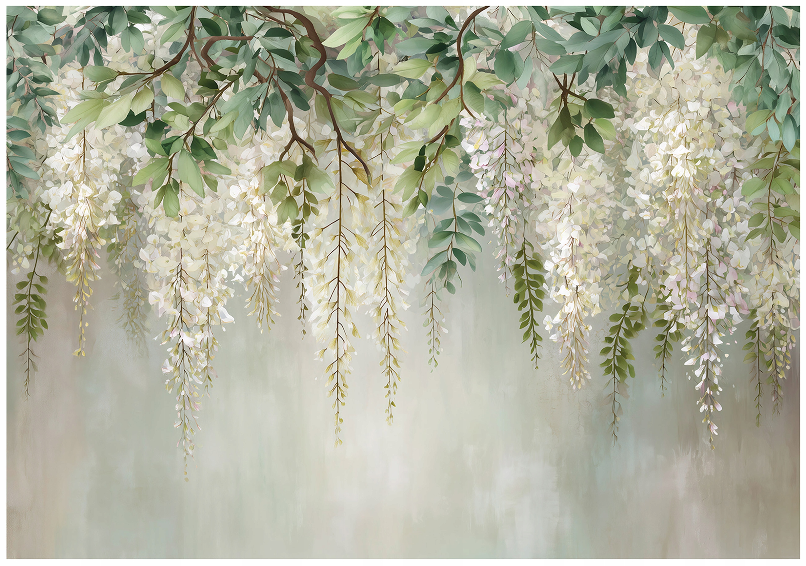 Wall mural with hanging leaves and flowers, bedroom, living room, non-woven wallpaper,