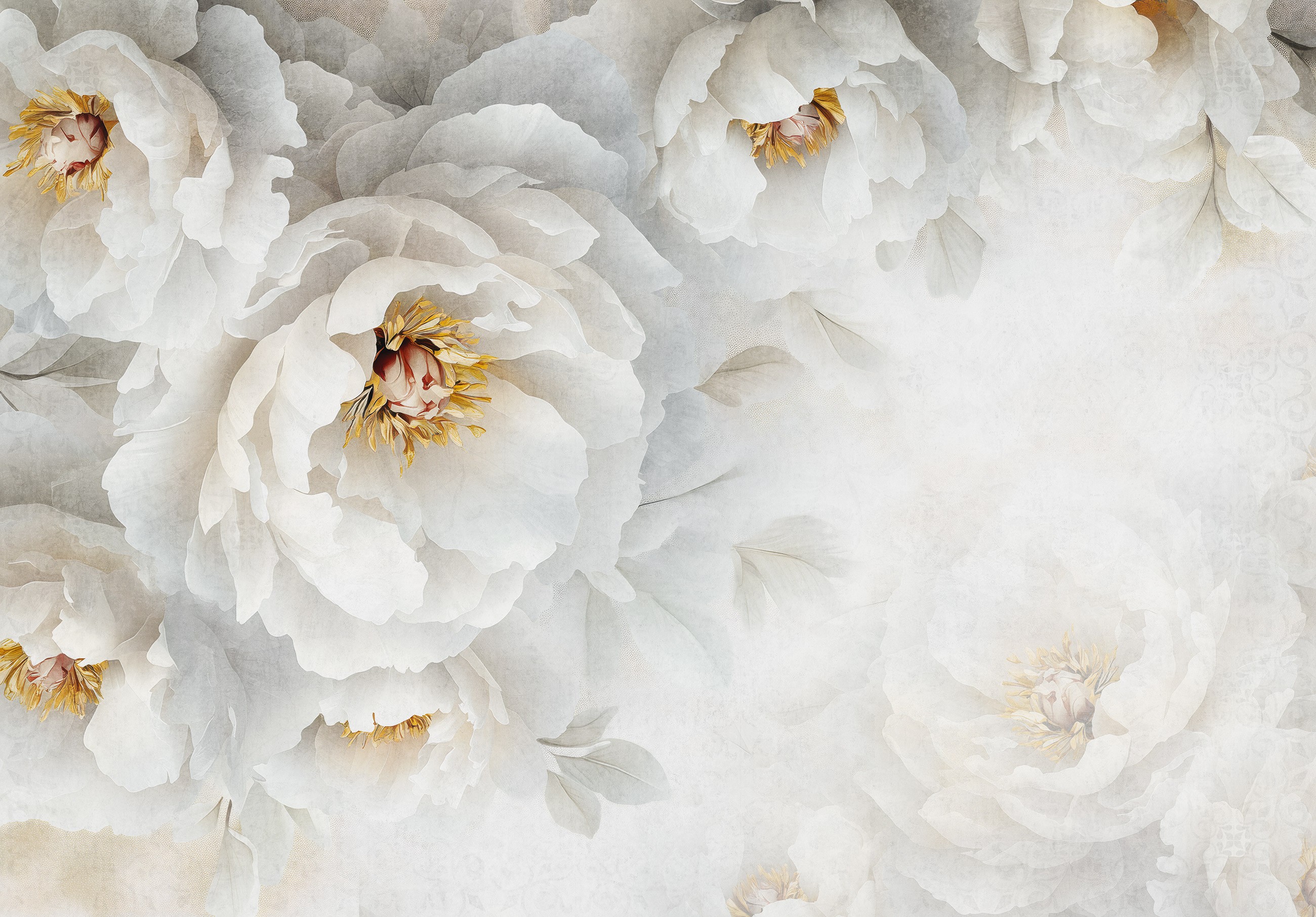 Wall mural white peonies vintage cream beige botanical art