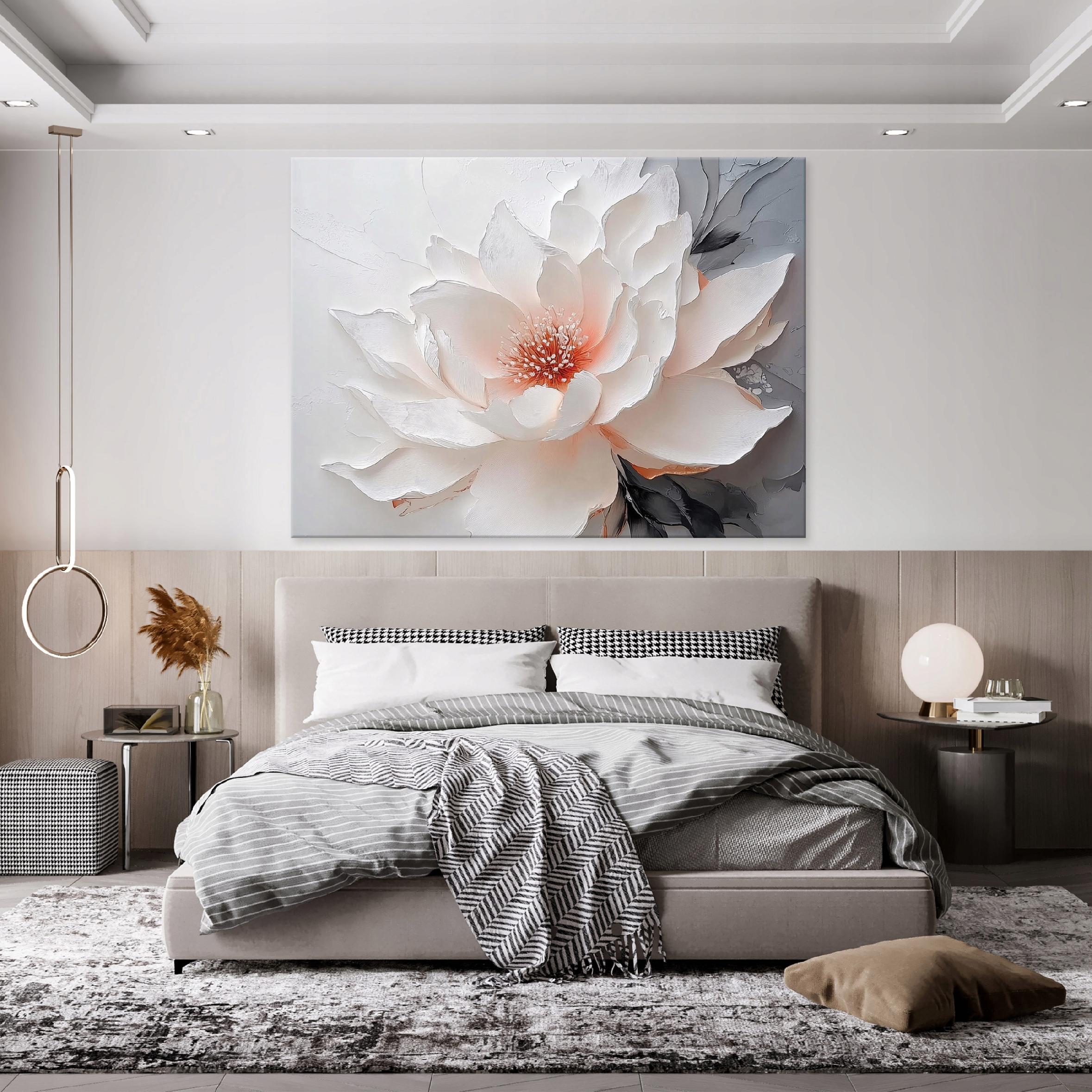3D white lily flower painting for the bedroom, living room, or kitchen on canvas (40x30)