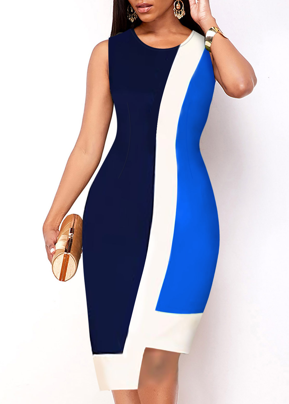 Sleeveless Asymmetric Hem Contrast Dress