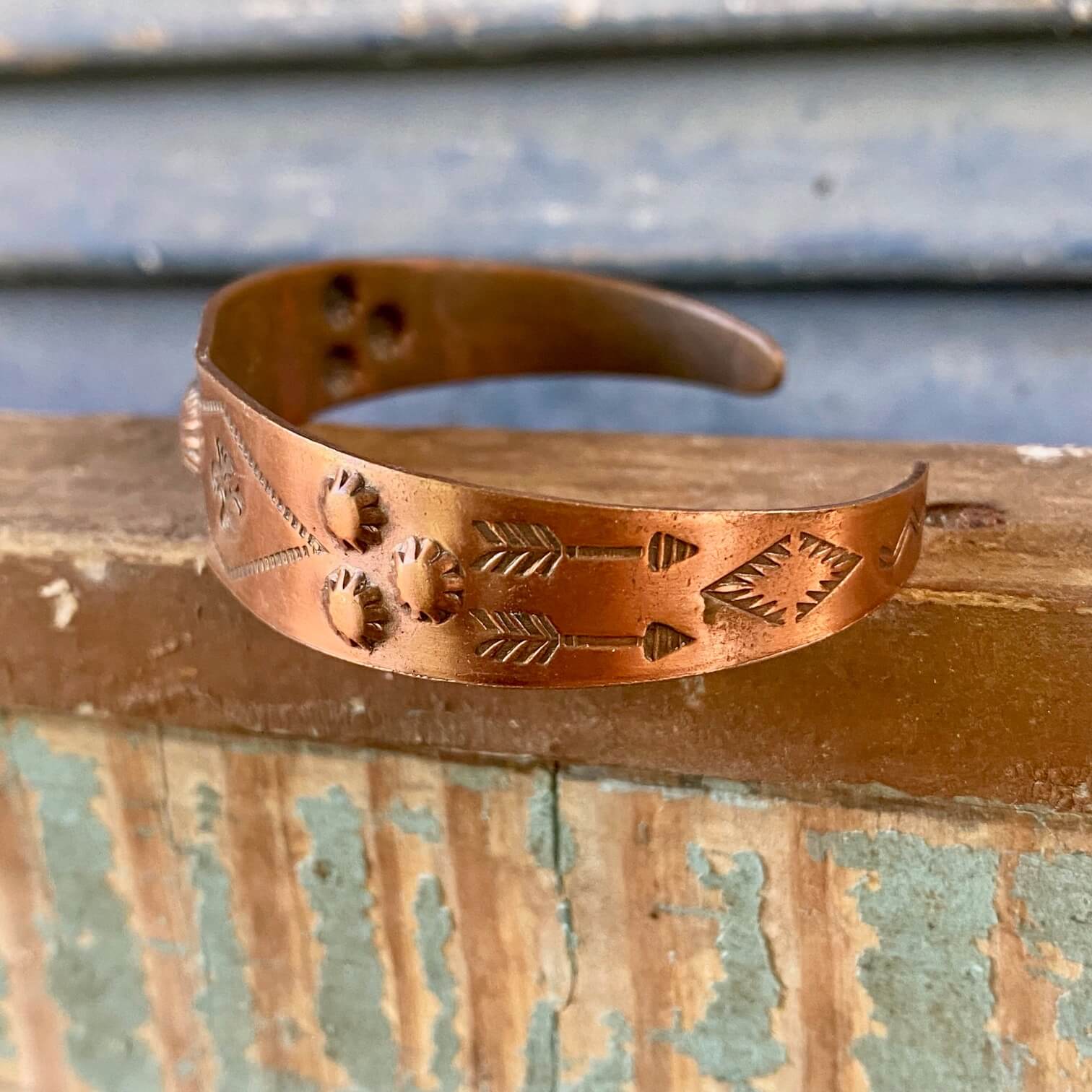 Vintage Solid Copper Cuff Indian Bracelet Bell